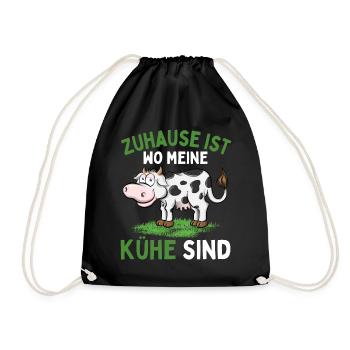 ZUHAUSE IST WO MEINE KÜHE SIND! Lustiges Bauer - Turnbeutel - Schwarz - Vorne