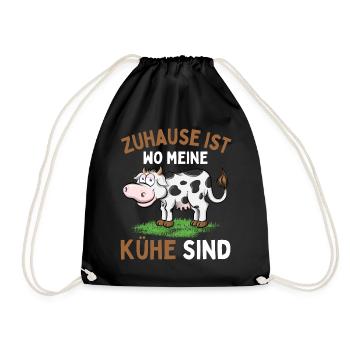 ZUHAUSE IST WO MEINE KÜHE SIND! Lustiges Bauer - Turnbeutel - Schwarz - Vorne