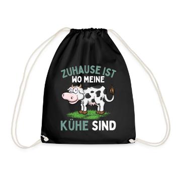 ZUHAUSE IST WO MEINE KÜHE SIND! Lustiges Bauer - Turnbeutel - Schwarz - Vorne