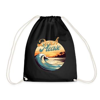 BeachPlease Retro Sunset Wave - Drawstring Bag - black - Front