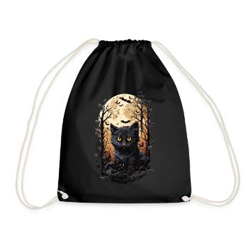 Cat Full Moon Halloween Spell Magical Cats - Drawstring Bag - black - Front