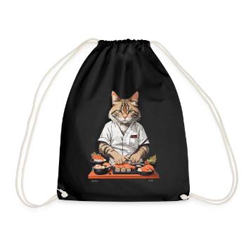 Katzen Sushi Meister Lustiges Japan Food Design - Turnbeutel - Schwarz - Vorne