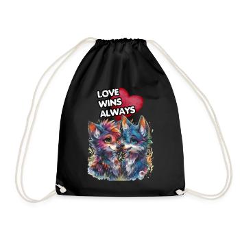 LOVE WINS ALWAYS. Wolves, Wolf, Heart, In Love, - Drawstring Bag - black - Front