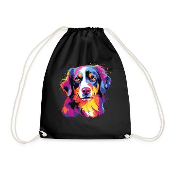 Watercolor Colorful Appenzeller Mountain Dog - Drawstring Bag - black - Front