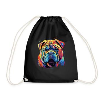 Wasserfarben Farbenfroher Chinese Shar Pei - Turnbeutel - Schwarz - Vorne