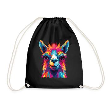 Watercolor Colorful Llama Colorful Animals - Drawstring Bag - black - Front