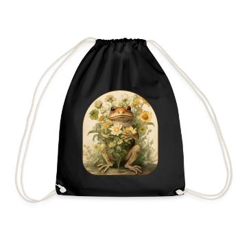 Cottagecore Frog Wildflower Bouquet Nature Love T - Drawstring Bag - black - Front