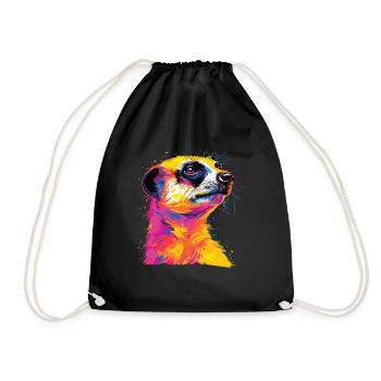 Watercolor Colorful Meerkat Colorful Animals - Drawstring Bag - black - Front