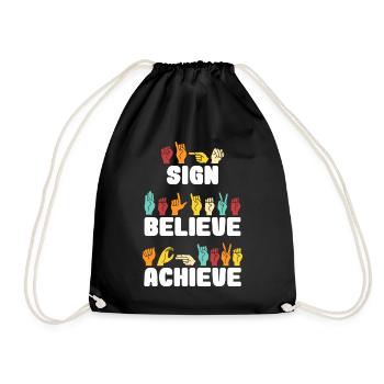 Sign Believe Achieve Retro Sign Language - Turnbeutel - Schwarz - Vorne