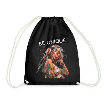 BE UNIQUE. Selbsttreue, Selbstbewusst, Individual, - Turnbeutel - Schwarz - Vorne