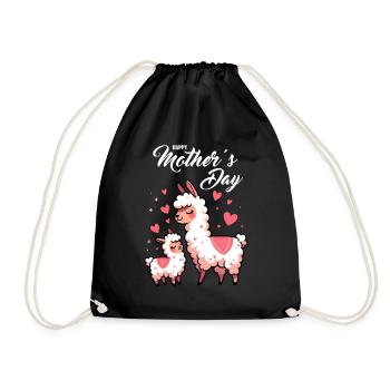 Muttertag Lama Alpaka Mama Kind Geschenk niedlich - Turnbeutel - Schwarz - Vorne