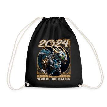 Chines New Year of Dragon Robotic Sci fi Dragon - Drawstring Bag - black - Front