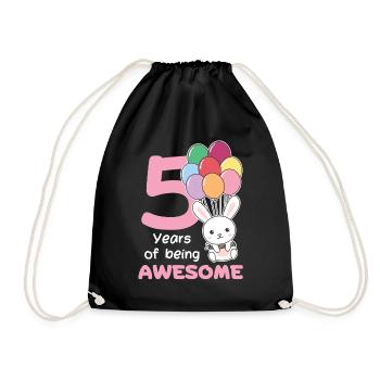 Hase zum 5. Geburtstag Kinder fünf Jahre alt - Turnbeutel - Schwarz - Vorne