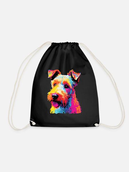 Watercolor Colorful Lakeland Terrier - Drawstring Bag - black