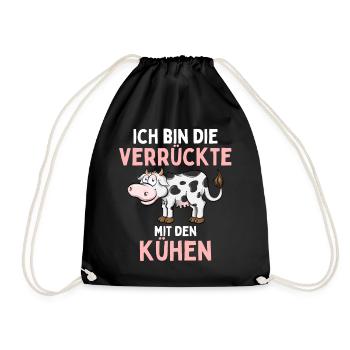 ICH BIN DIE VERRÜCKTE MIT DEN KÜHEN Lustiges - Turnbeutel - Schwarz - Vorne