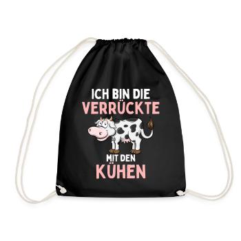 ICH BIN DIE VERRÜCKTE MIT DEN KÜHEN Lustiges - Turnbeutel - Schwarz - Vorne