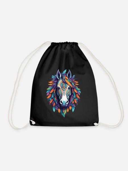 Spiritual Horse Mandala Artwork - Drawstring Bag - black