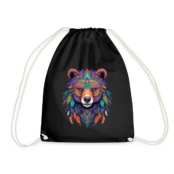ours Mandala plumes Design ésotérique - Sac de sport léger - noir - Devant
