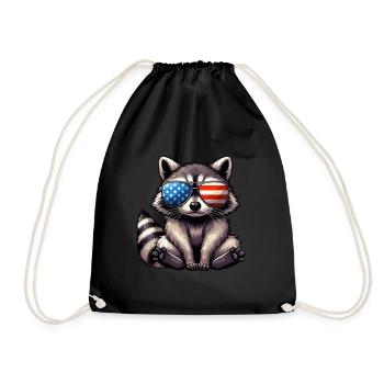 America Independence Day American Raccoon Cute - Drawstring Bag - black - Front