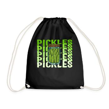 Pickle Shirt, Jar Of Pickles Cute Retro Green Tee - Drawstring Bag - black - Front