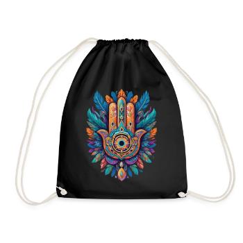 Spirituelle Hamsa Hand Federn Aesthetic Design - Turnbeutel - Schwarz - Vorne
