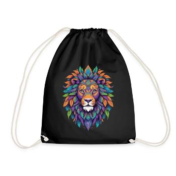 Spiritual Lion Mandala Power Animal Design - Drawstring Bag - black - Front