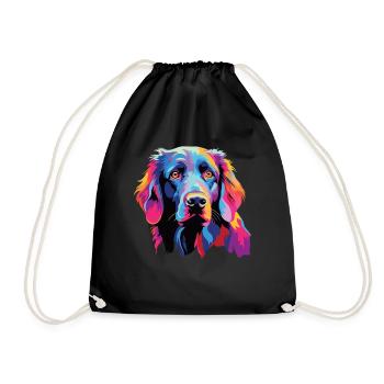 Watercolor Colorful Flat Coated Retriever - Drawstring Bag - black - Front