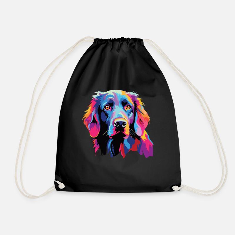 Watercolor Colorful Flat Coated Retriever - Drawstring Bag - black