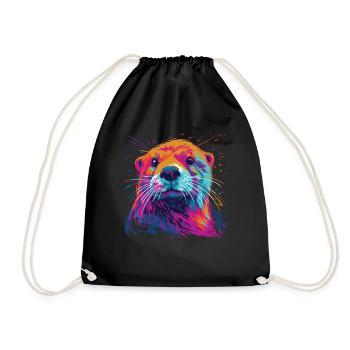 Watercolor Colorful Otter Colorful Animals - Drawstring Bag - black - Front