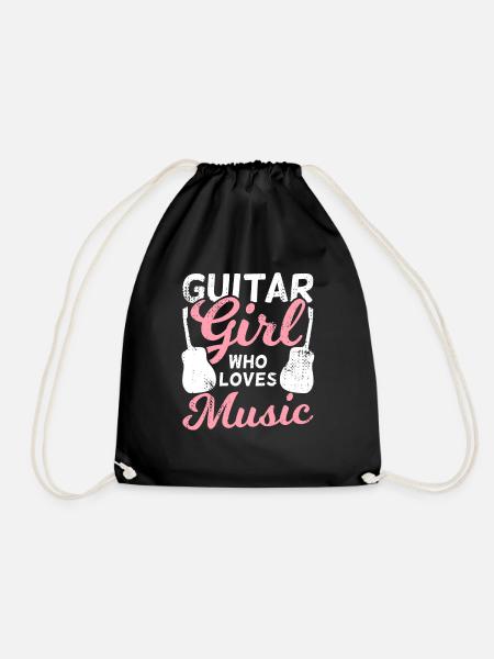Guitar girl who loves the music - Drawstring Bag - black