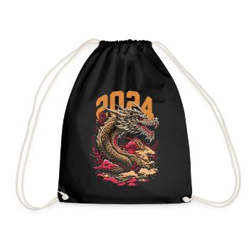 2024 - Year of the Dragon - Chinese Zodiac - Drawstring Bag - black - Front