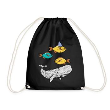fish, fish, shark, marine mammals, marine animals, ocean - Drawstring Bag - black - Front