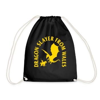 Welsh Shirt, Dragon Slayer From Wales Tee, Gift - Drawstring Bag - black - Front
