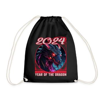 Chines New Year of Dragon Cyberpunk Neon Dragon - Drawstring Bag - black - Front