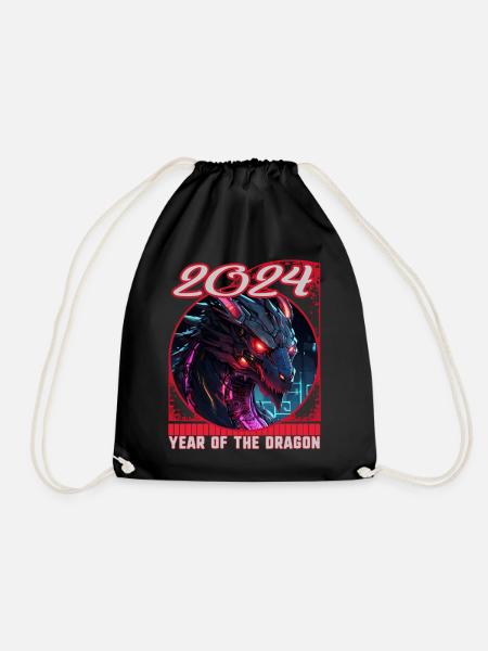 Chinesisches Neujahr des Drachen Cyberpunk Neon Drache - Turnbeutel - Schwarz