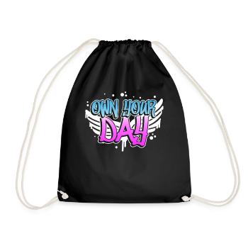 Own Your Day Inspiring Graffiti Text Hip Hop - Turnbeutel - Schwarz - Vorne