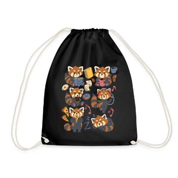 Red Panda: Coffee, Pizza, Donut, Music, Book Reading - Drawstring Bag - black - Front