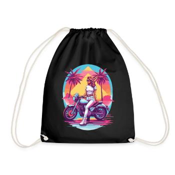 Rétro Synthwave Biker Moto Design - Sac de sport léger - noir - Devant