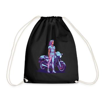 80er Retro Motorrad Biker Vintage Design - Turnbeutel - Schwarz - Vorne
