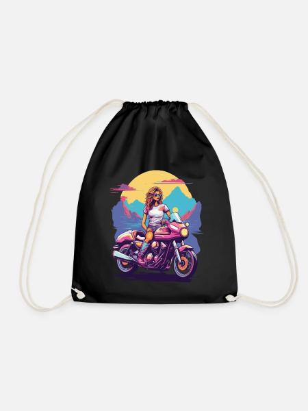 Retro Motorrad Girl Biker Ästhetik Design - Turnbeutel - Schwarz