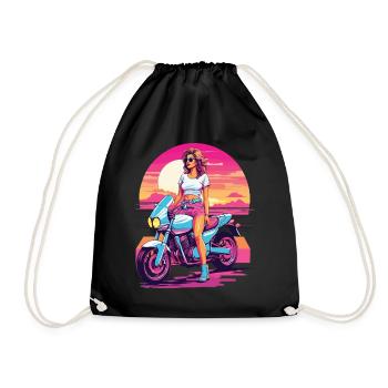 Esthétique de la moto synthwave pour les filles motardes - Sac de sport léger - noir - Devant