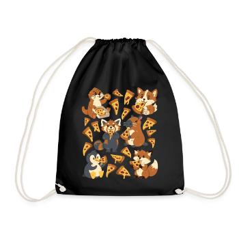 Pizza: Capybara, Fuchs, Corgi, Otter, Pinguin - Turnbeutel - Schwarz - Vorne