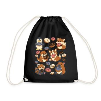 Donut: Capybara, Fox, Corgi, Otter, Penguin - Drawstring Bag - black - Front