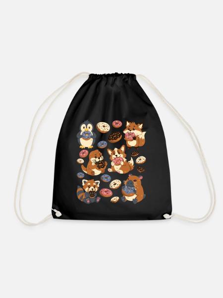 Donut: Capybara, Fuchs, Corgi, Otter, Pinguin - Turnbeutel - Schwarz