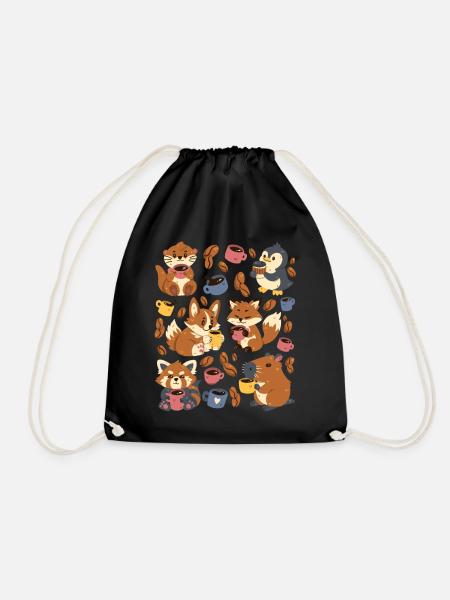 Kaffee: Capybara, Fuchs, Corgi, Otter, Pinguin - Turnbeutel - Schwarz