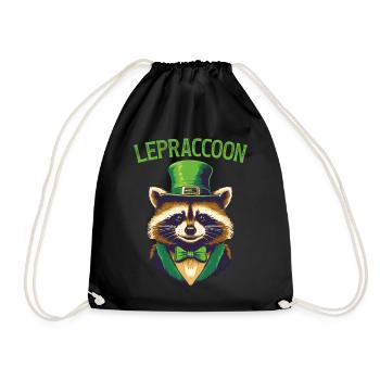 Lepraccoon Saint Patrick Waschbär Kobold Irisch - Turnbeutel - Schwarz - Vorne