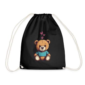 Teddy Bear Cartoon with Hearts Teddy Bear Cute - Drawstring Bag - black - Front