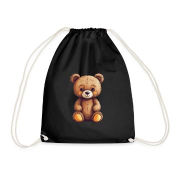 Teddy Bear Cartoon with Hearts Teddy Bear Cute - Drawstring Bag - black - Front