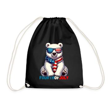 Independence Day, USA, America, Polar Bear, American - Drawstring Bag - black - Front