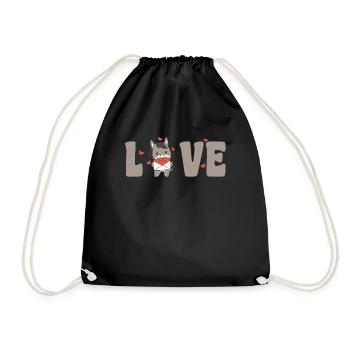 Donkeys for Valentine's Day Cute Animals with Hearts Love - Drawstring Bag - black - Front